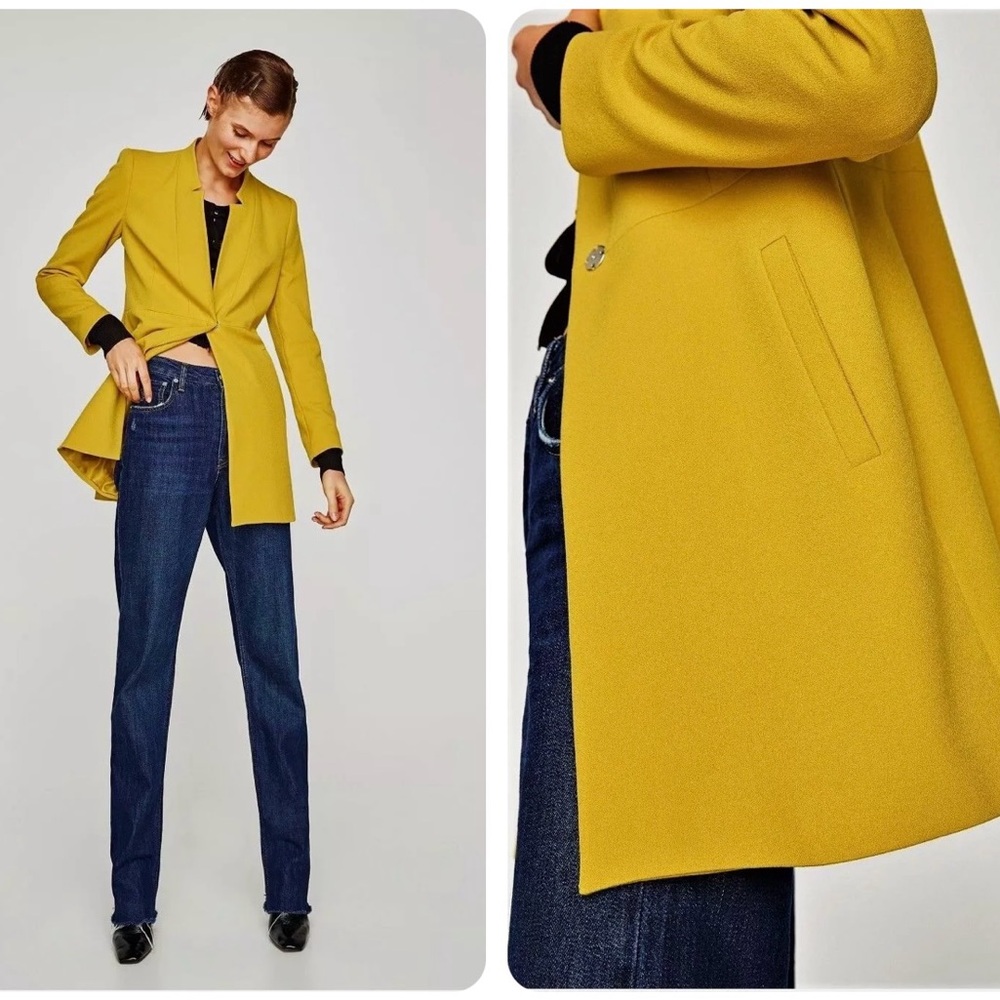 ZARA MUSTARD YELLOW INVERTED LAPEL COLLAR FROCK JACKET COAT JACKET SIZE XS